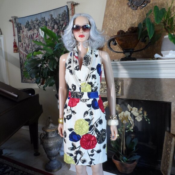 Moschino CheapandChic Ivory Multi Color Floral Print Sheath Dress Size 8 - Picture 2 of 16